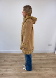 small tan elisa immagine hooded faux fur coat left side