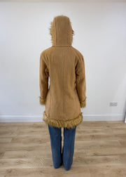 small tan elisa immagine hooded faux fur coat right side