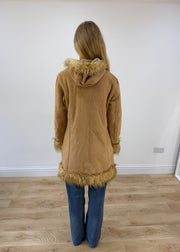small tan elisa immagine hooded faux fur coat back