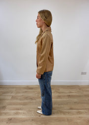 small tan leather fitted jacket left side