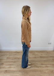 small tan leather fitted jacket right side