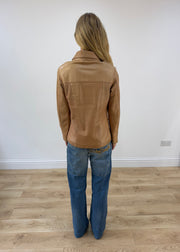 small tan leather fitted jacket back