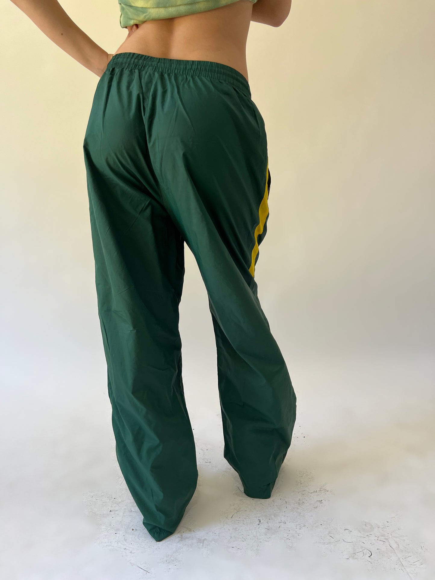 back to school drop green and yellow track trousers back