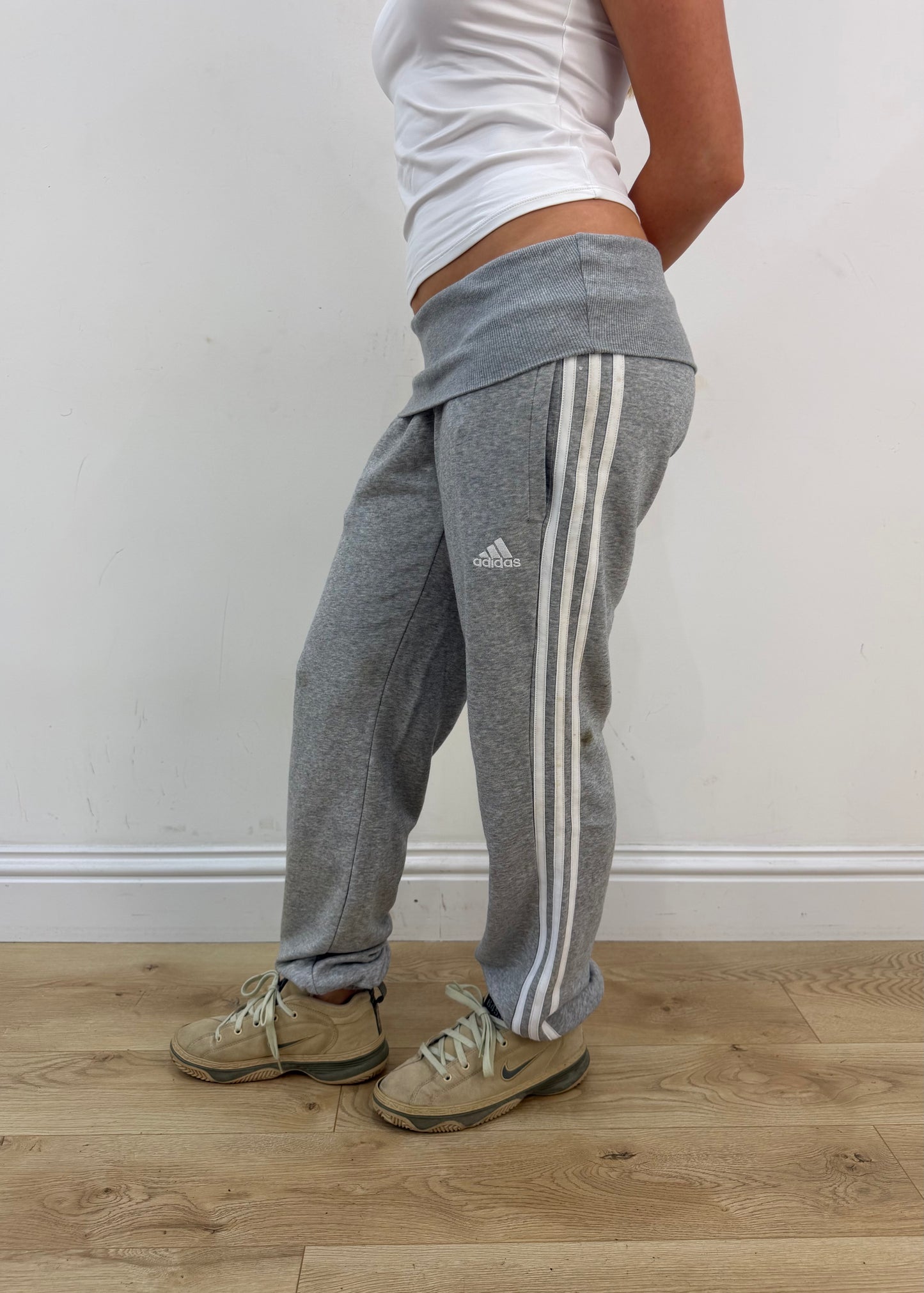 small grey adidas foldover waist joggers