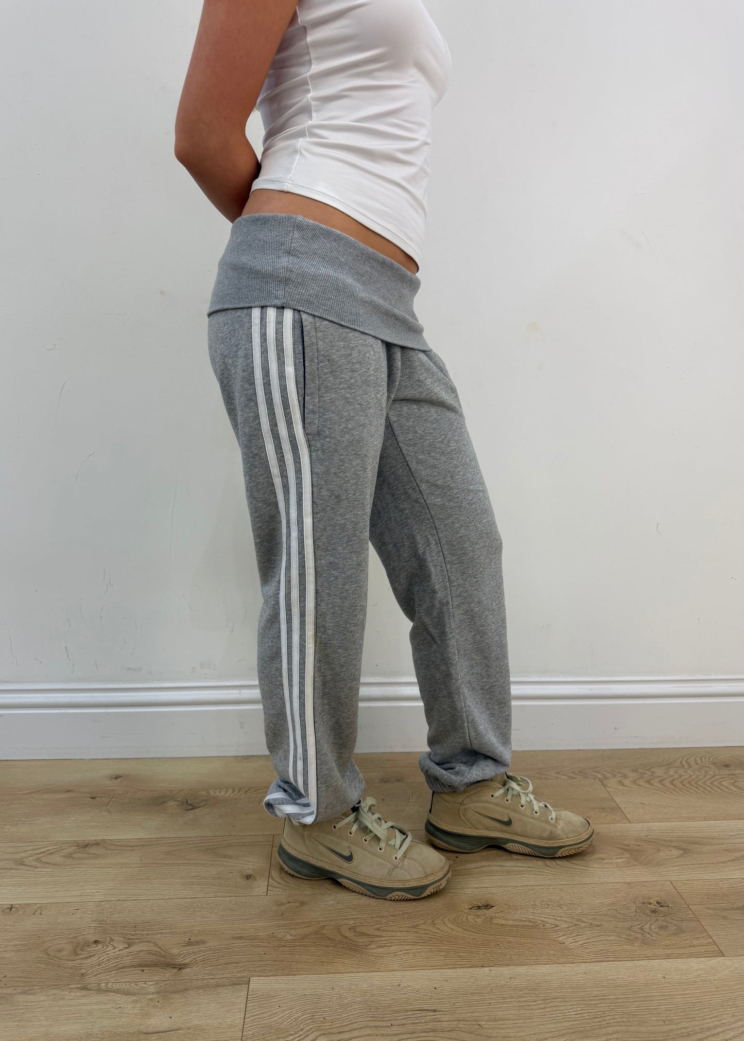 small grey adidas foldover waist joggers