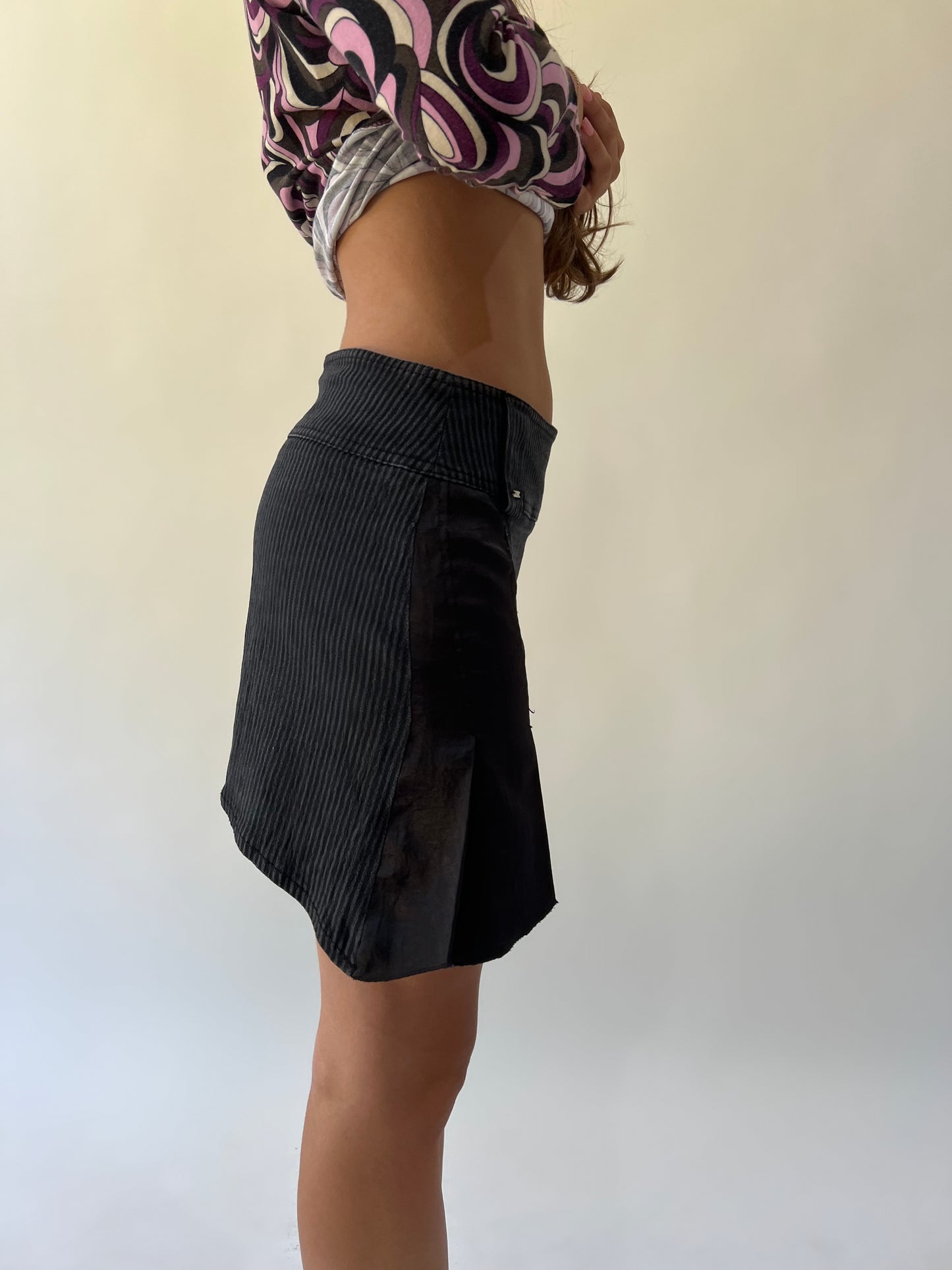 back to school drop grey pinstripe asymmetric mini skirt detail