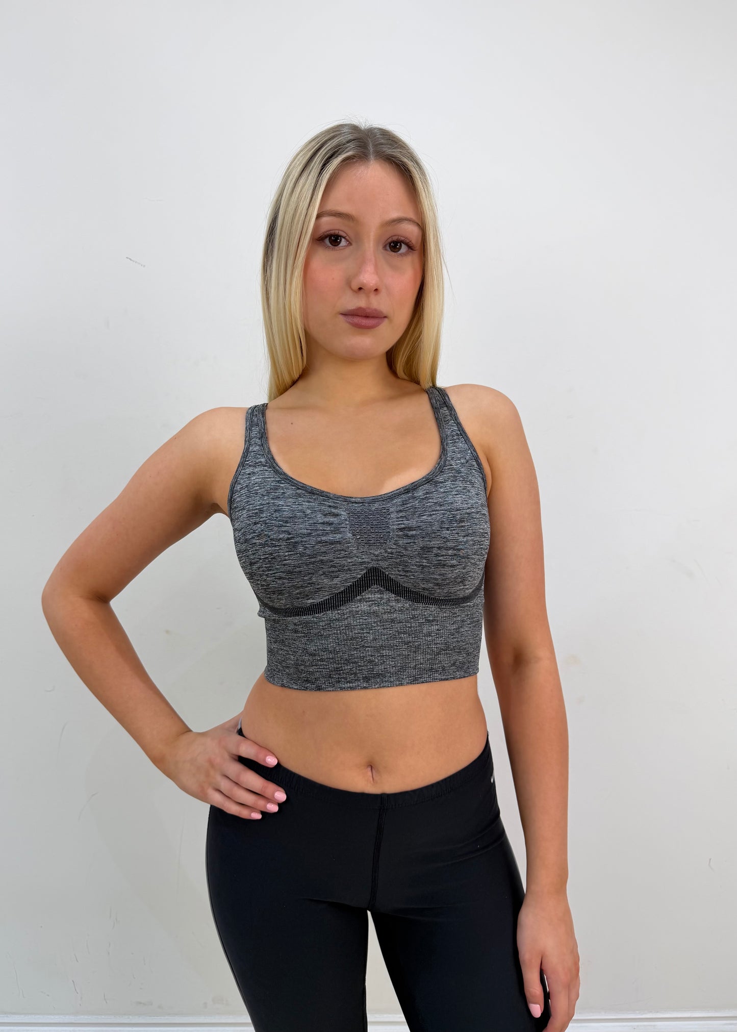 small grey sports bra