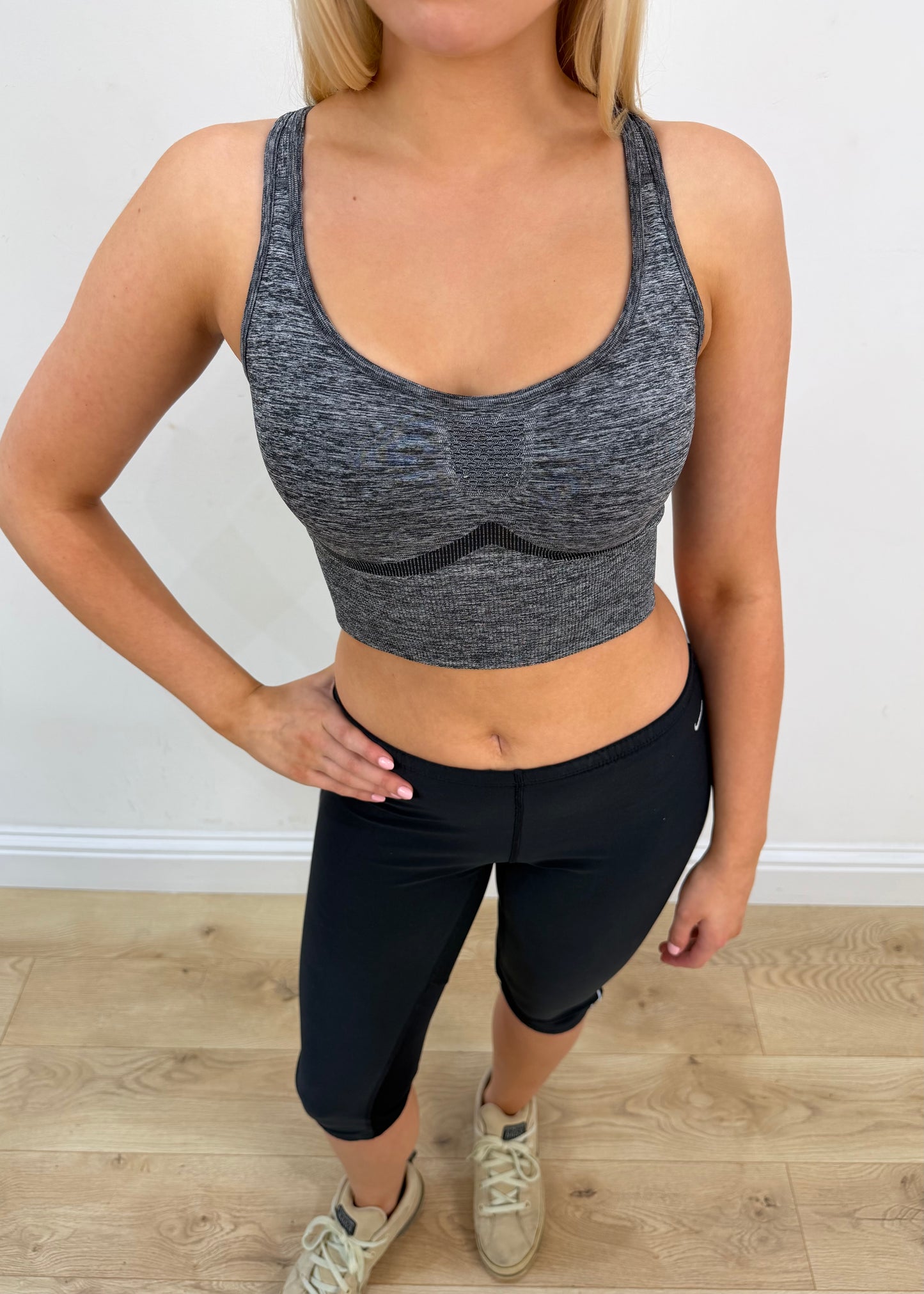 small grey sports bra