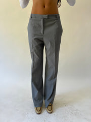 back to school drop grey pinstripe flared trousers front