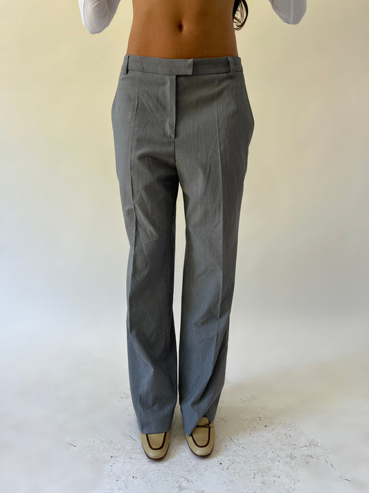 back to school drop grey pinstripe flared trousers front