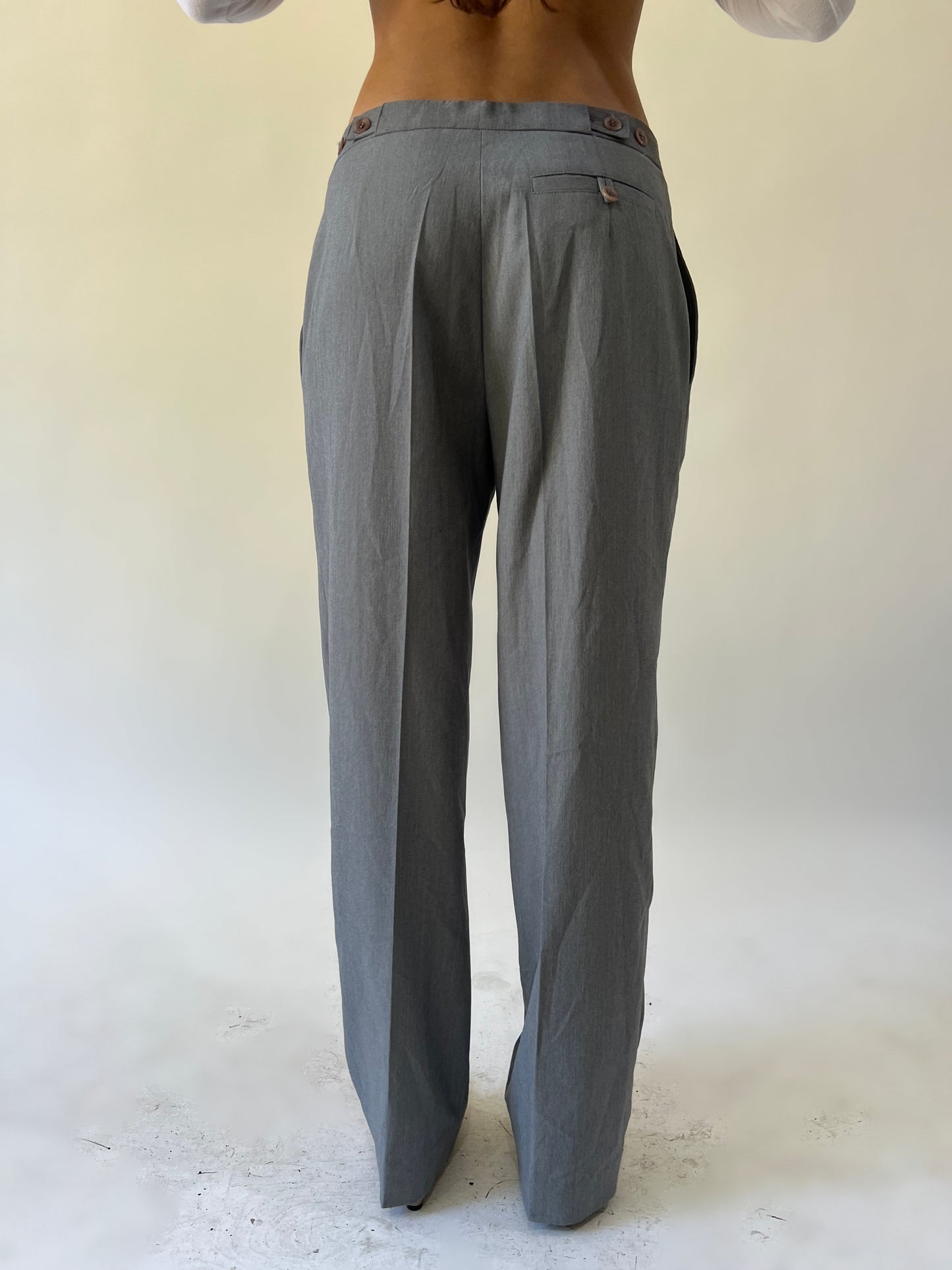 back to school drop grey pinstripe flared trousers back