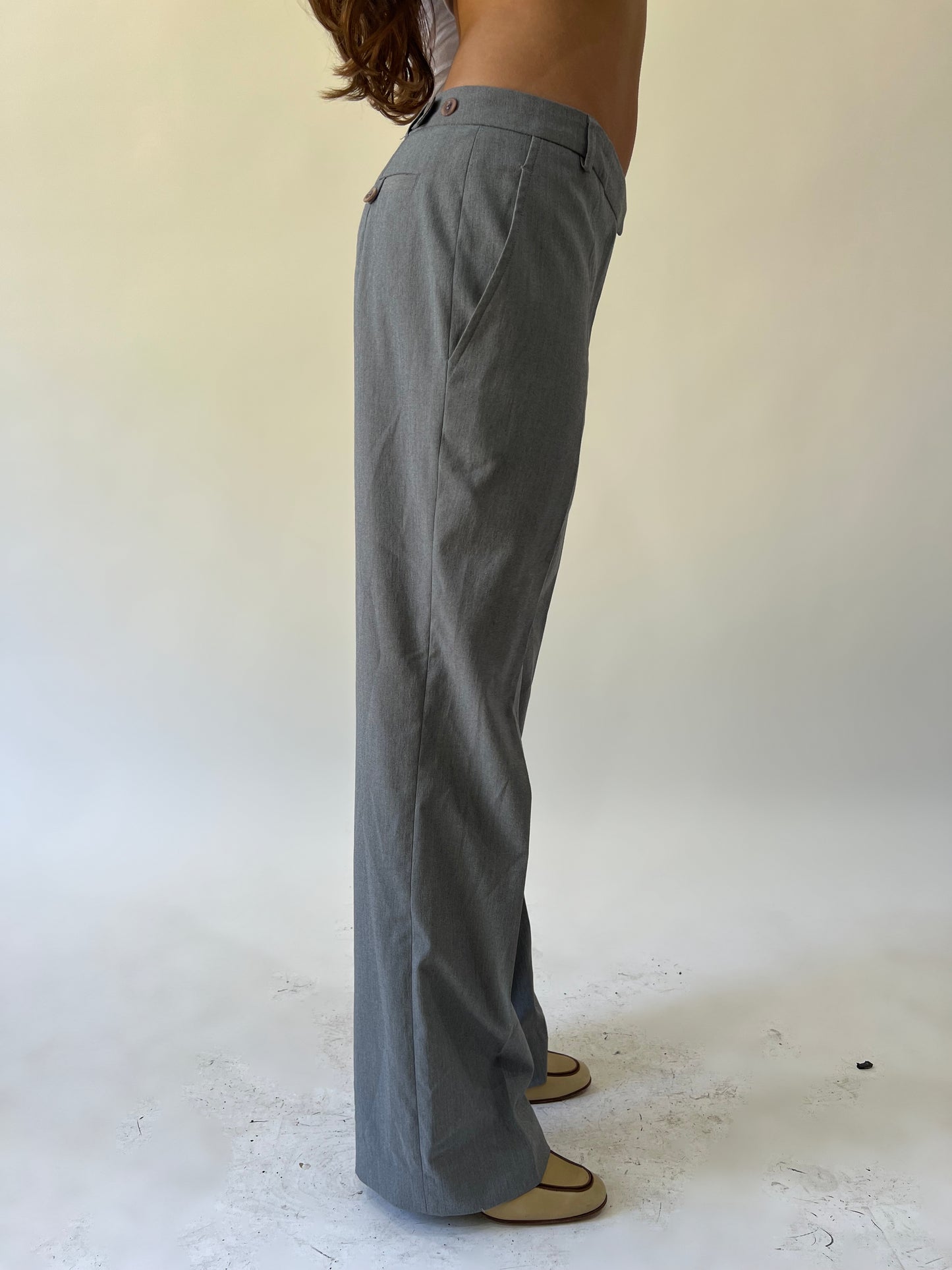back to school drop grey pinstripe flared trousers detail