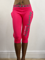 Hot pink cropped joggers, steamed, close front view