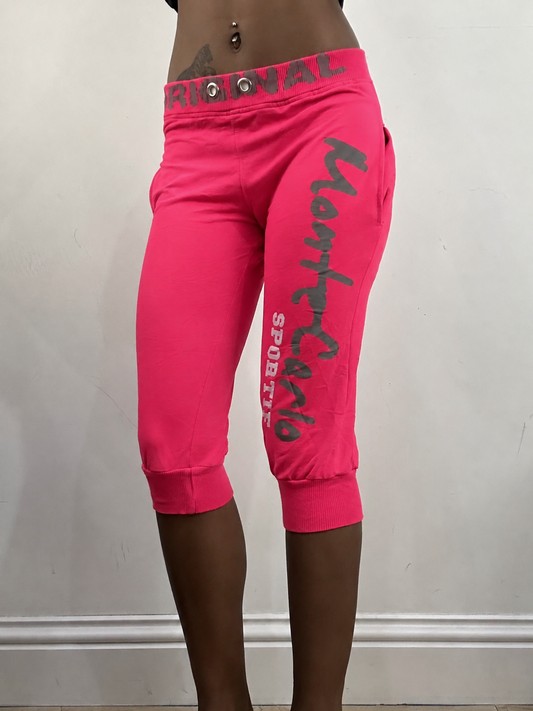 front view of hot pink cropped joggers, freshly steamed