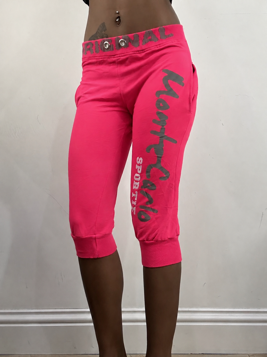 front view of hot pink cropped joggers, freshly steamed