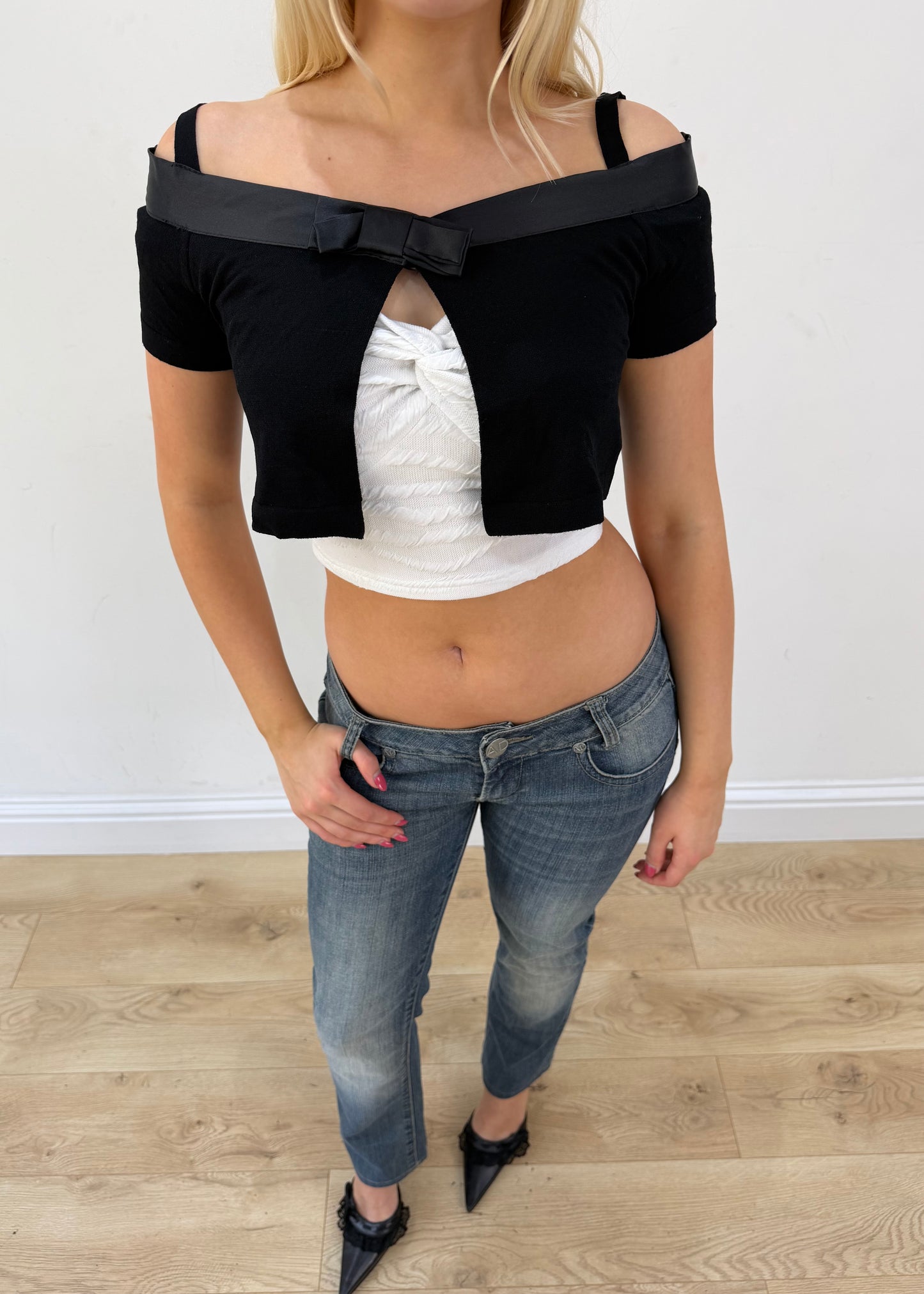 extra small black cropped short sleeve cardigan