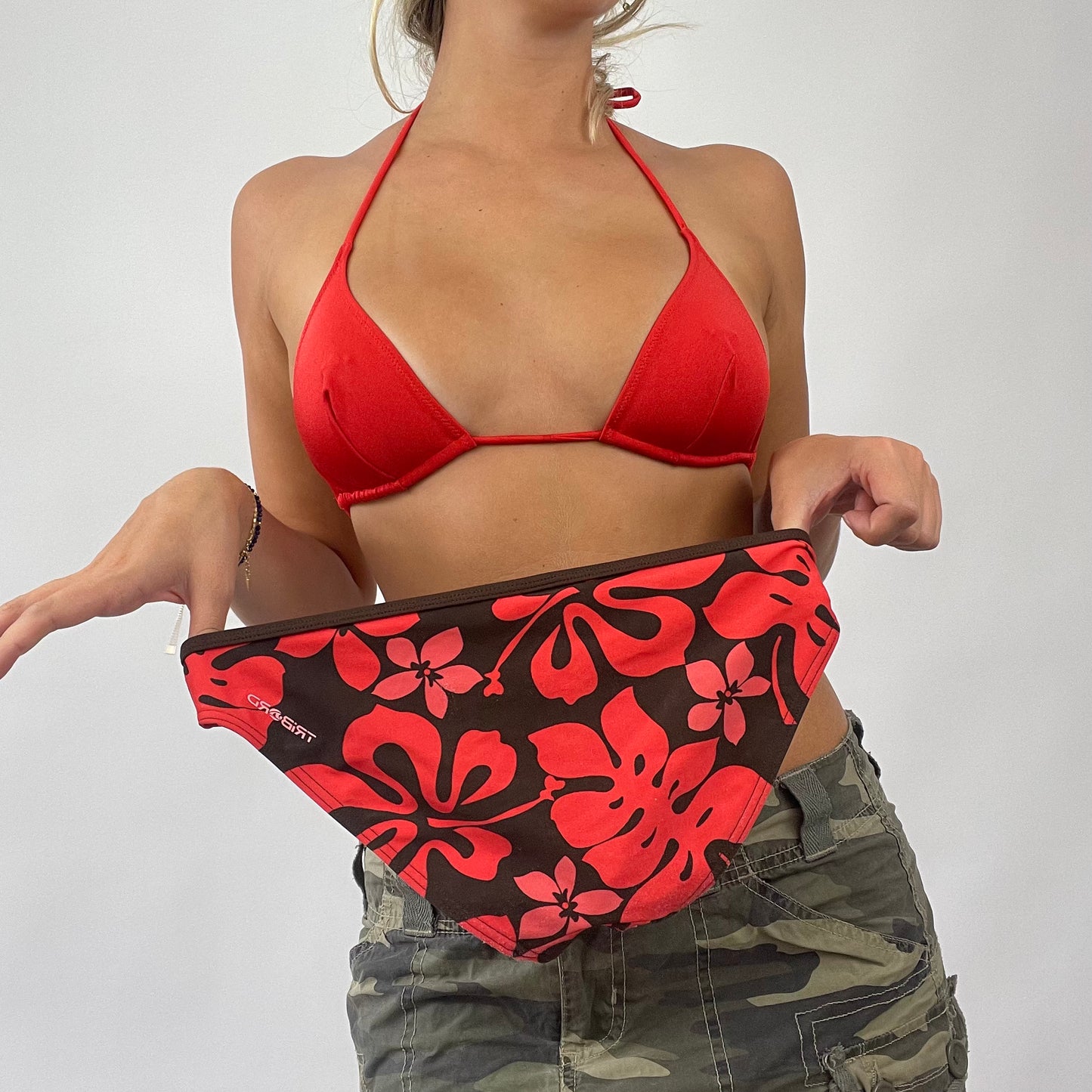 BOAT PARTY DROP | small red bikini set with hibiscus bottoms