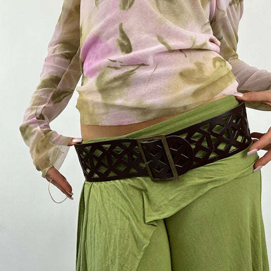 💚 💻 BOHO GIRL DROP | brown cutout belt with gold buckle