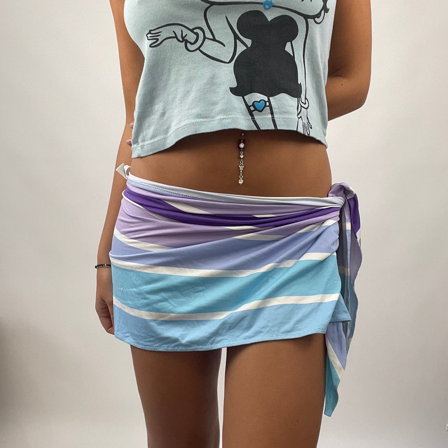 BOAT PARTY DROP | blue and purple stripy tie side beach wrap skirt