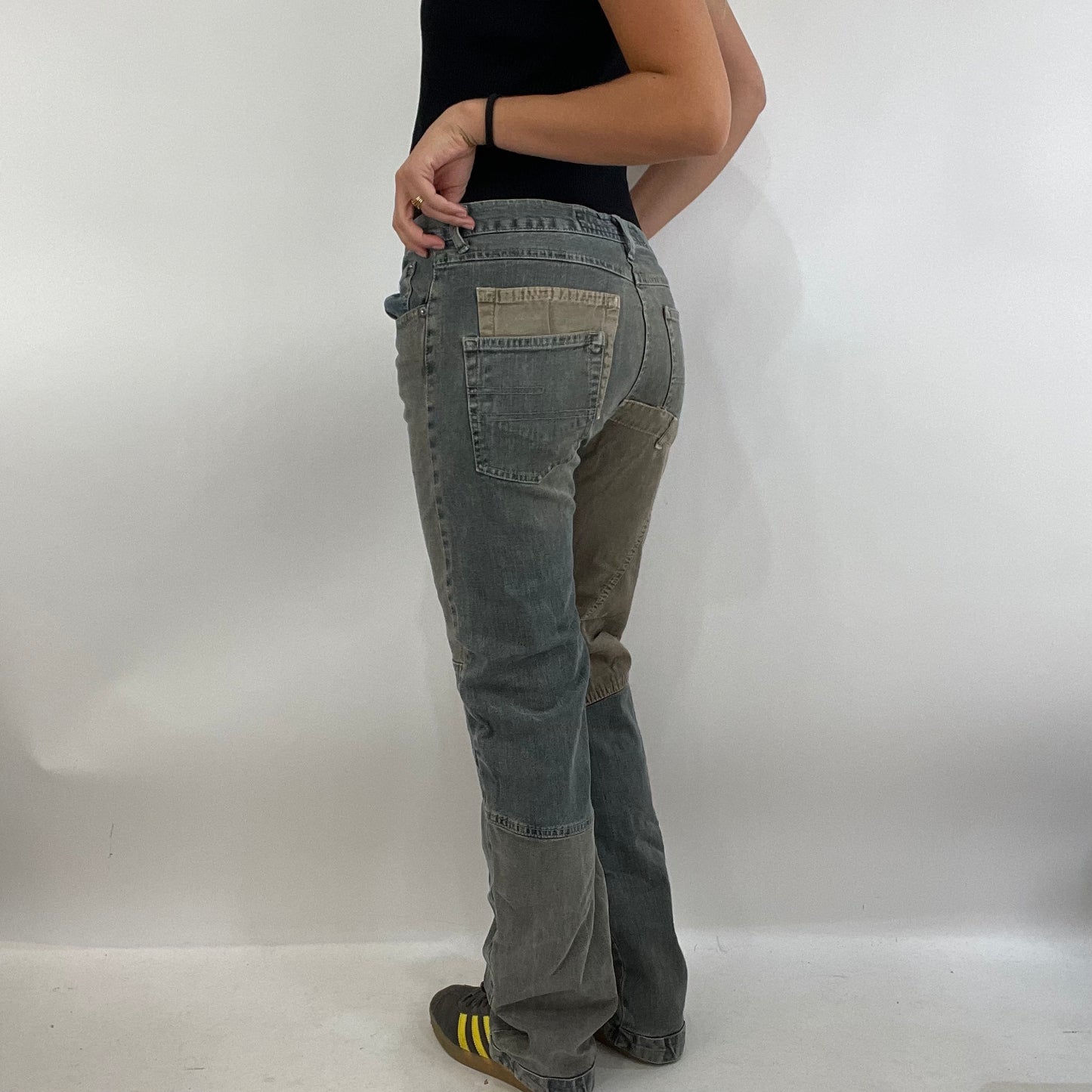 MODEL OFF DUTY DROP | denim patchwork jeans - medium