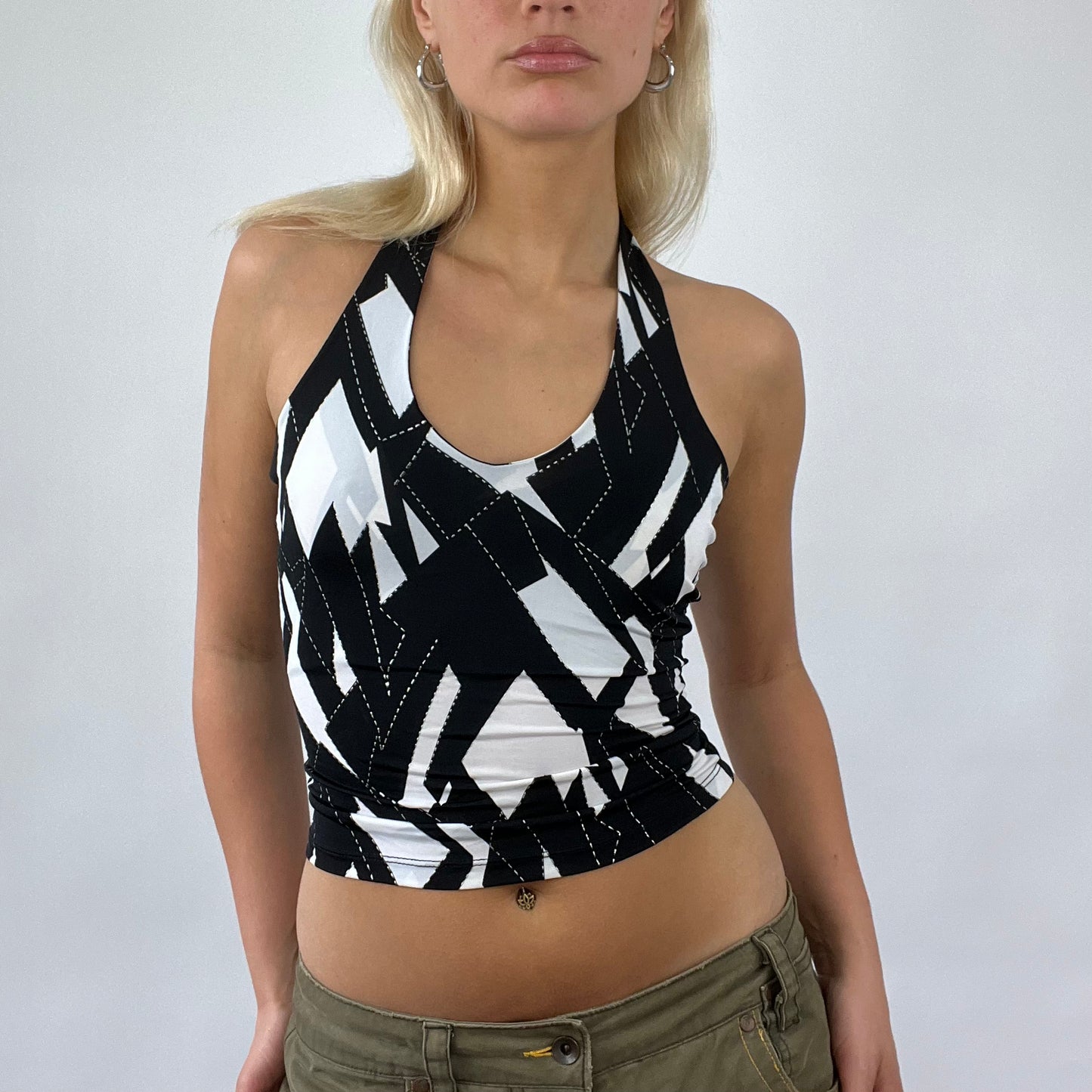 FESTIVAL DROP | black and white halterneck top - small