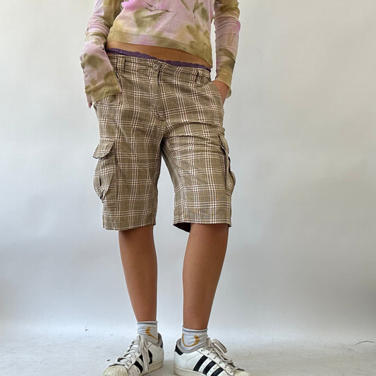 BOHO GIRL DROP | pink and brown checkered cargo shorts - W34