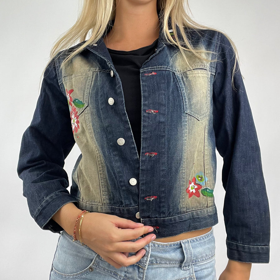 🩵🧥 | kids size small / xs flower painted denim jacket