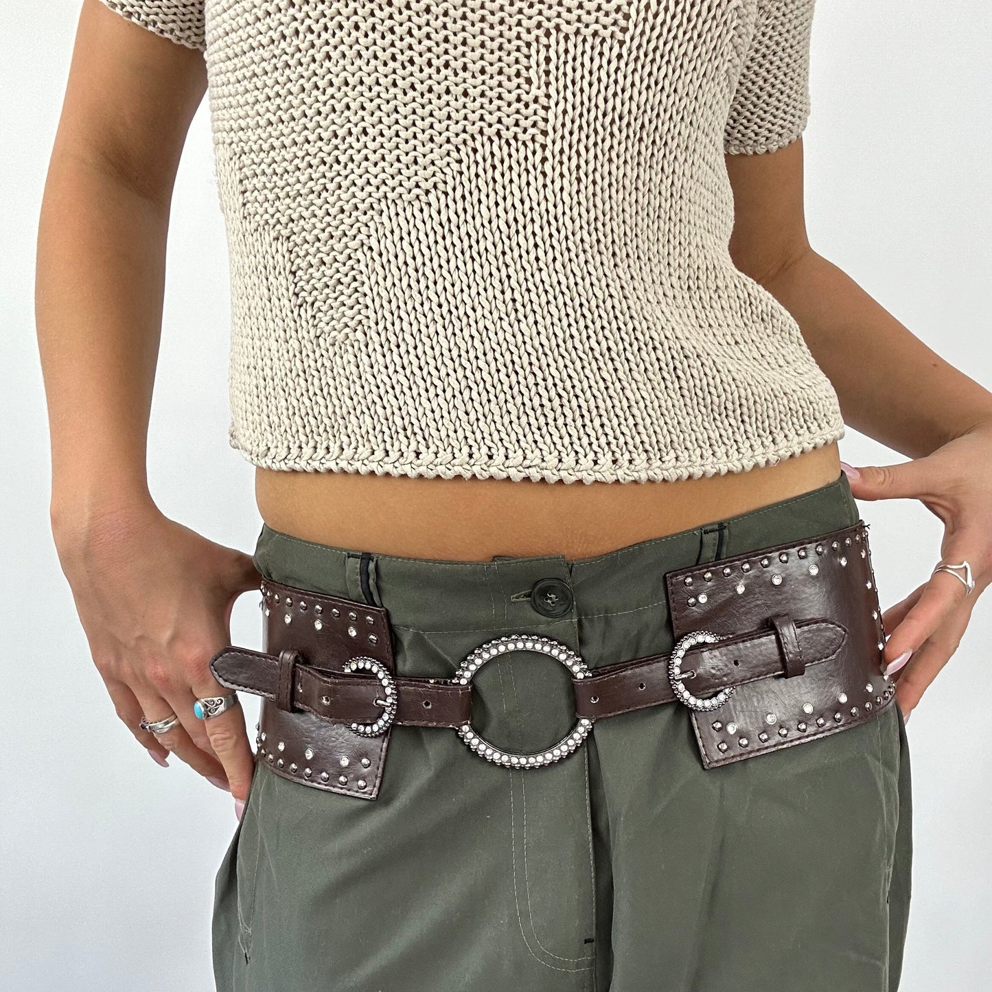 💚 💻 BOHO GIRL | wide brown embellished diamanté belt