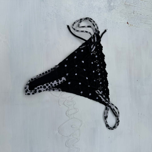 DAINTY DROP | black broderie with white polka dots - small