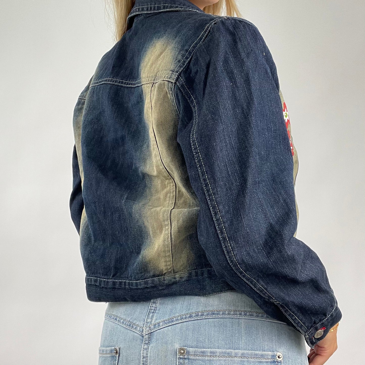 flower painted denim jacket - small