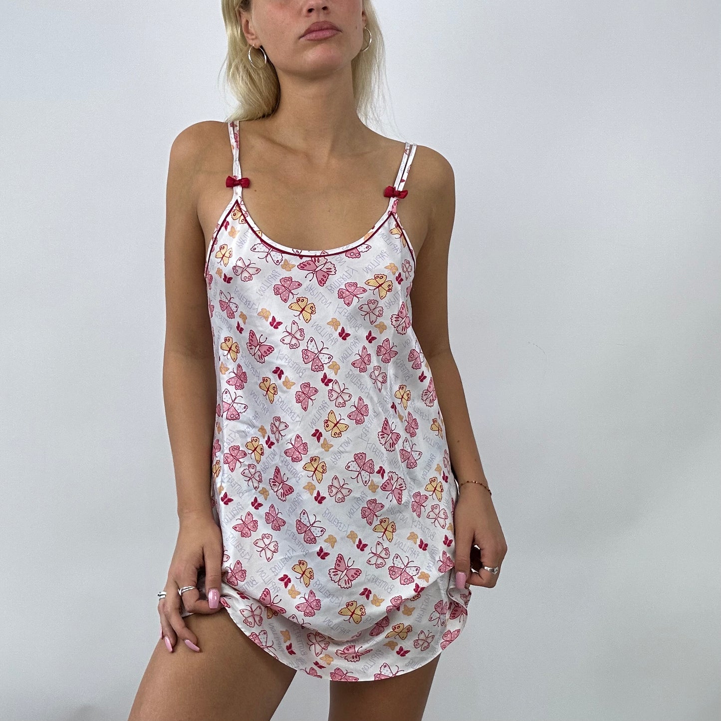 💻 BARBIE DROP - flower power barbie | small white slip dress with pink butterfly monogram detail