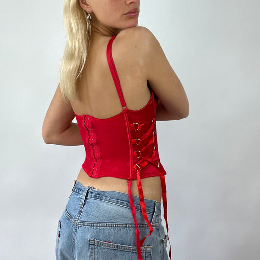 💚 💻 FESTIVAL DROP | small red silky corset with heart print and lace up side