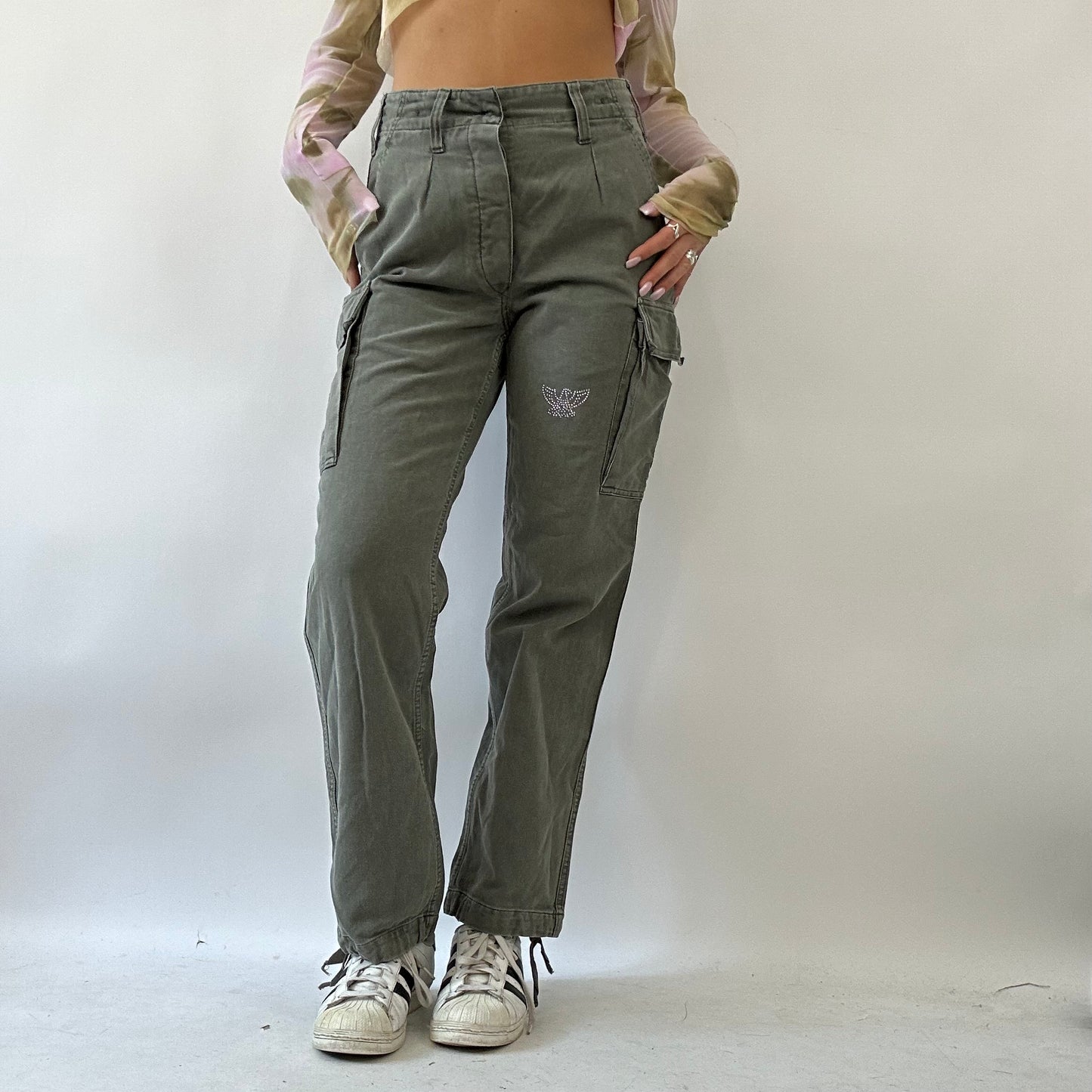 BOHO GIRL DROP | khaki diamanté jeans - small