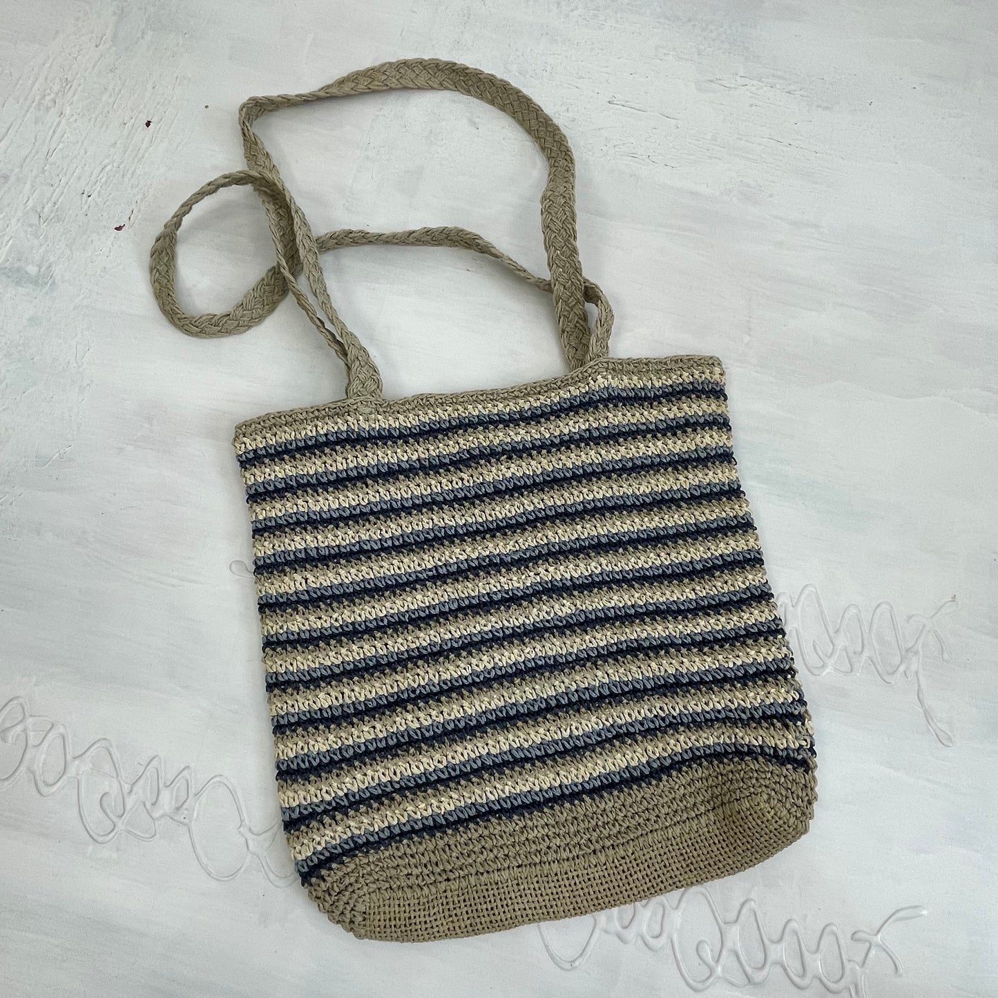 💻 EUROPEAN SUMMER DROP | beige & blue stripy crochet woven bag
