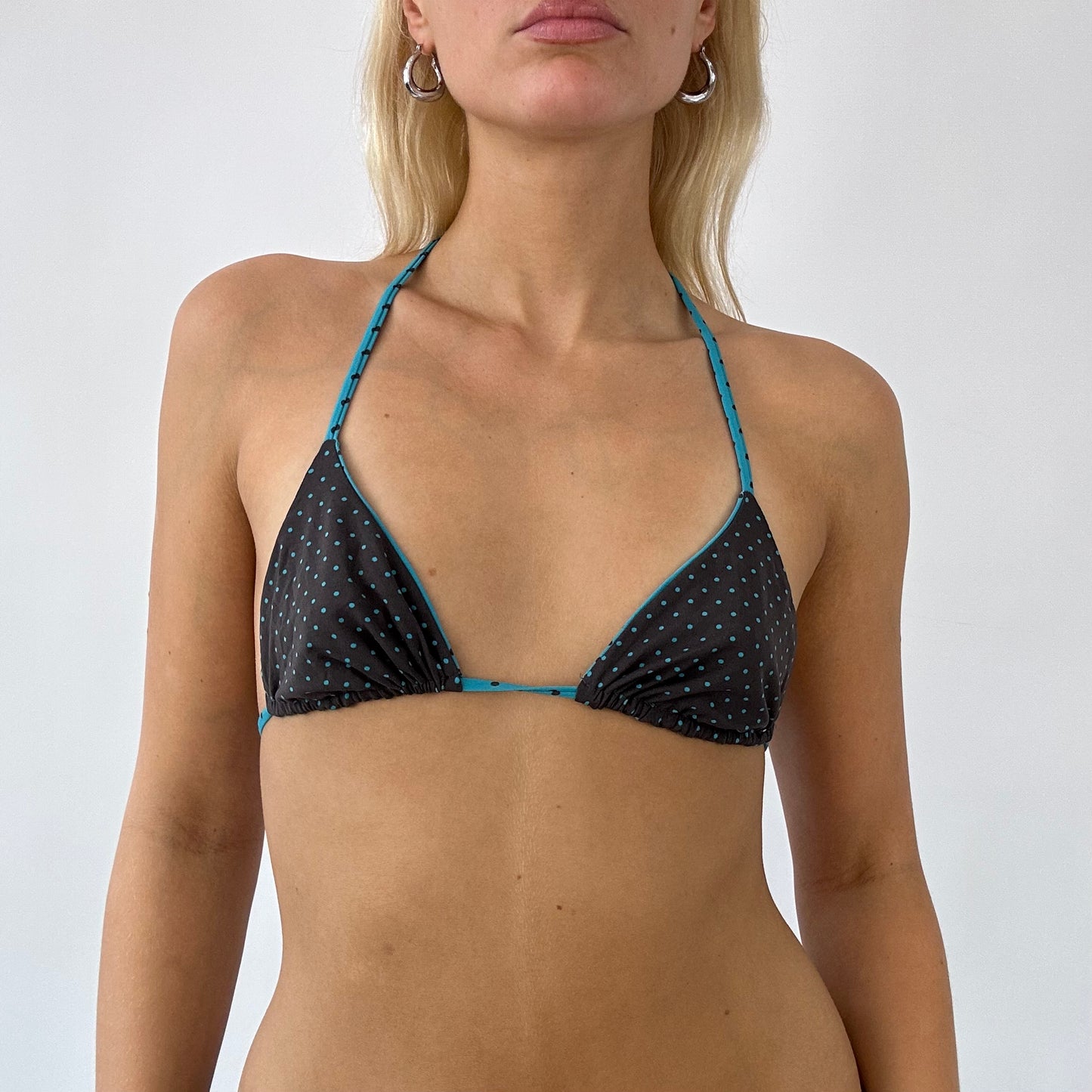 DAINTY DROP | grey/blue reversible polka dot bikini top - small