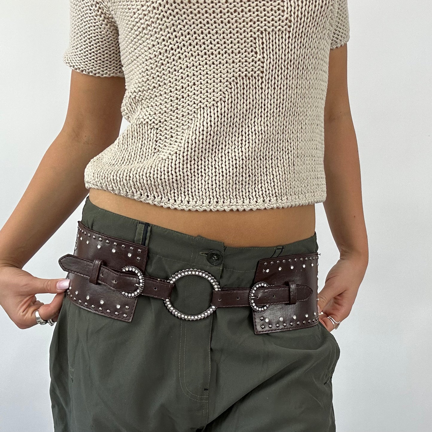 BOHO GIRL | wide brown embellished diamanté belt