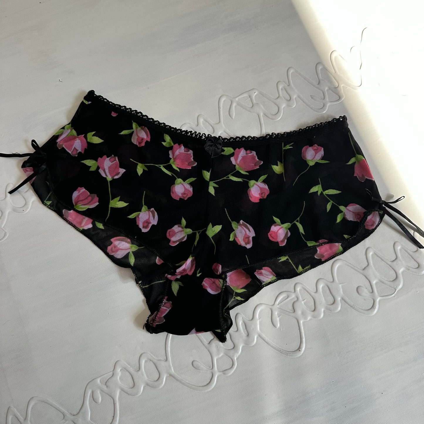 DAINTY DROP | black mesh floral pants - small