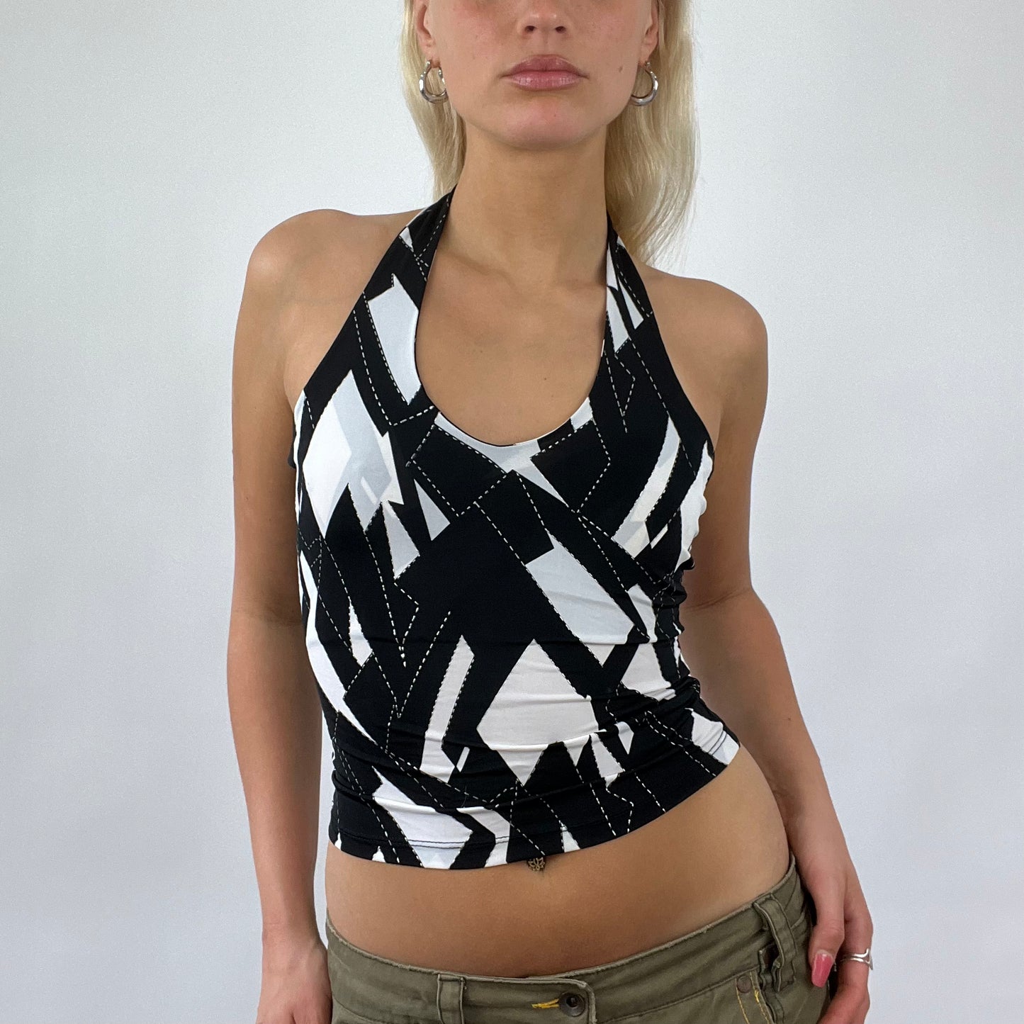 FESTIVAL DROP | black and white halterneck top - small