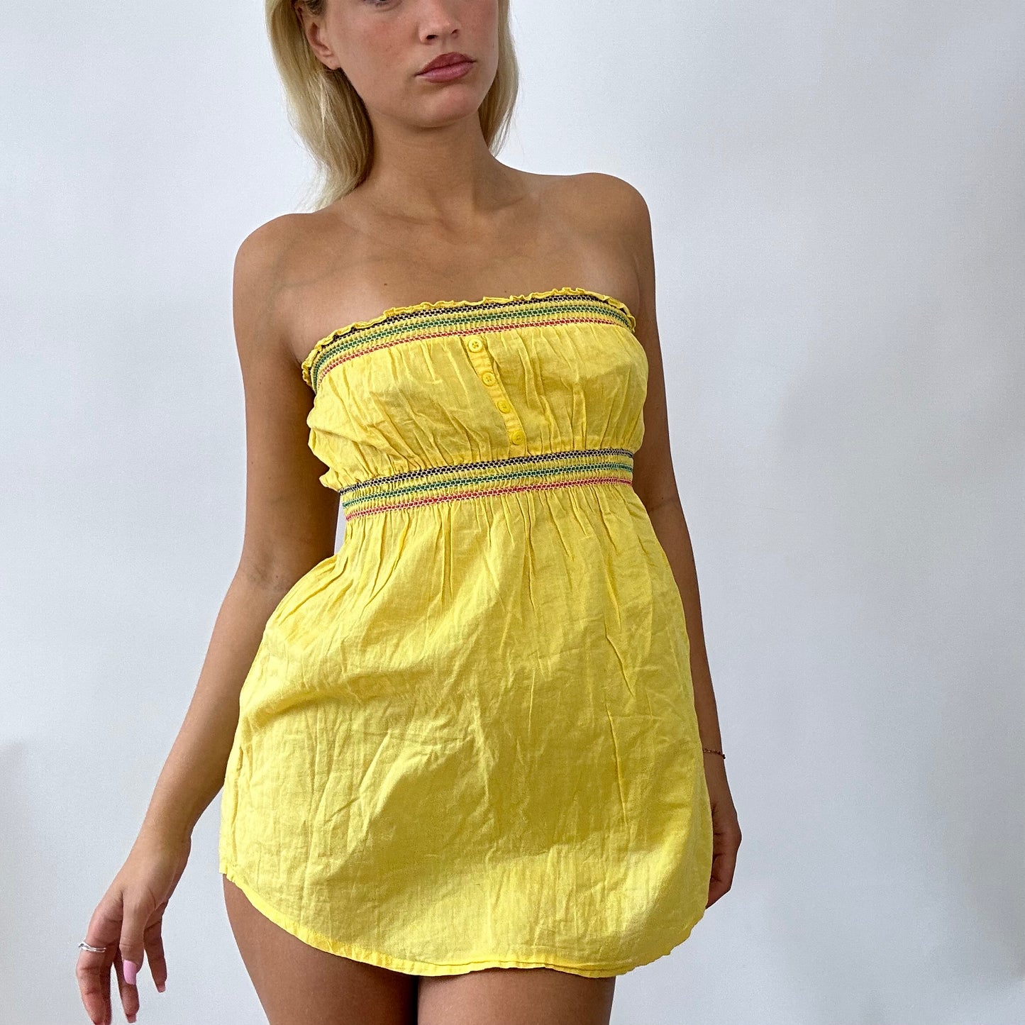 💻 BARBIE DROP - beach barbie | small yellow mini bandeau strapless dress