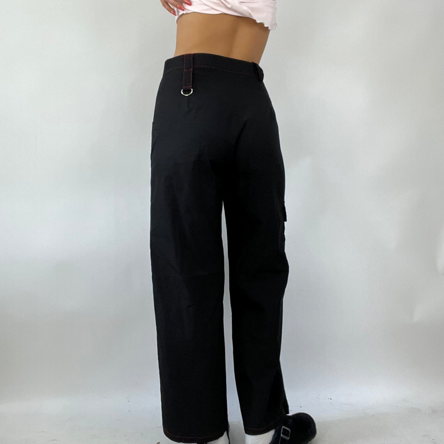 💚 FESTIVAL DROP | large black cargo trousers with red skull detail