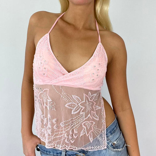 pink diamanté backless top festival top