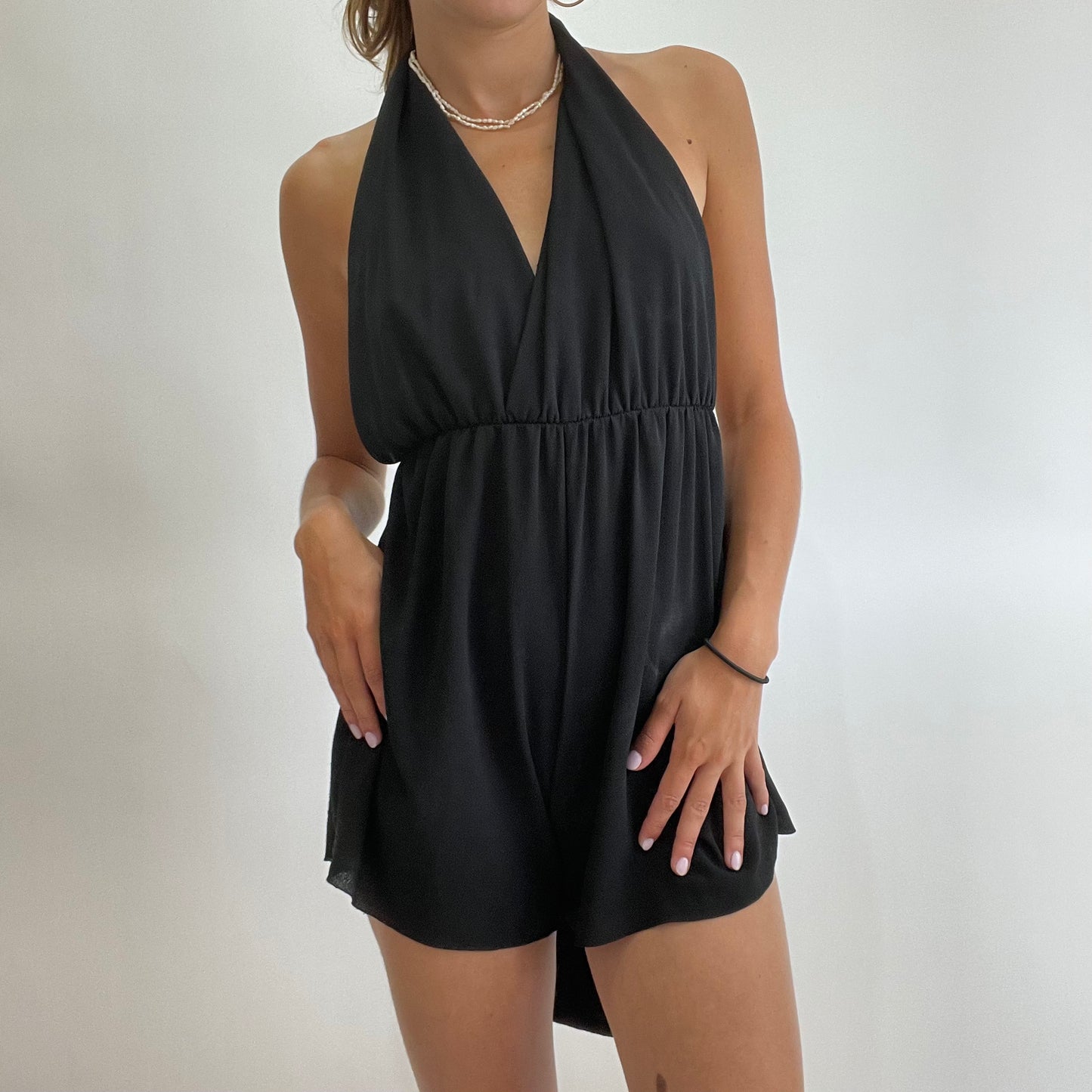 GRUNGE FAIRYCORE DROP | black halterneck playsuit - small