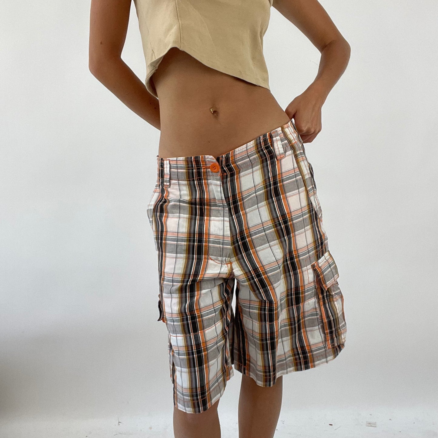 SUMMER ‘IT GIRL’ DROP | black and orange oversized gingham cargo shorts - medium