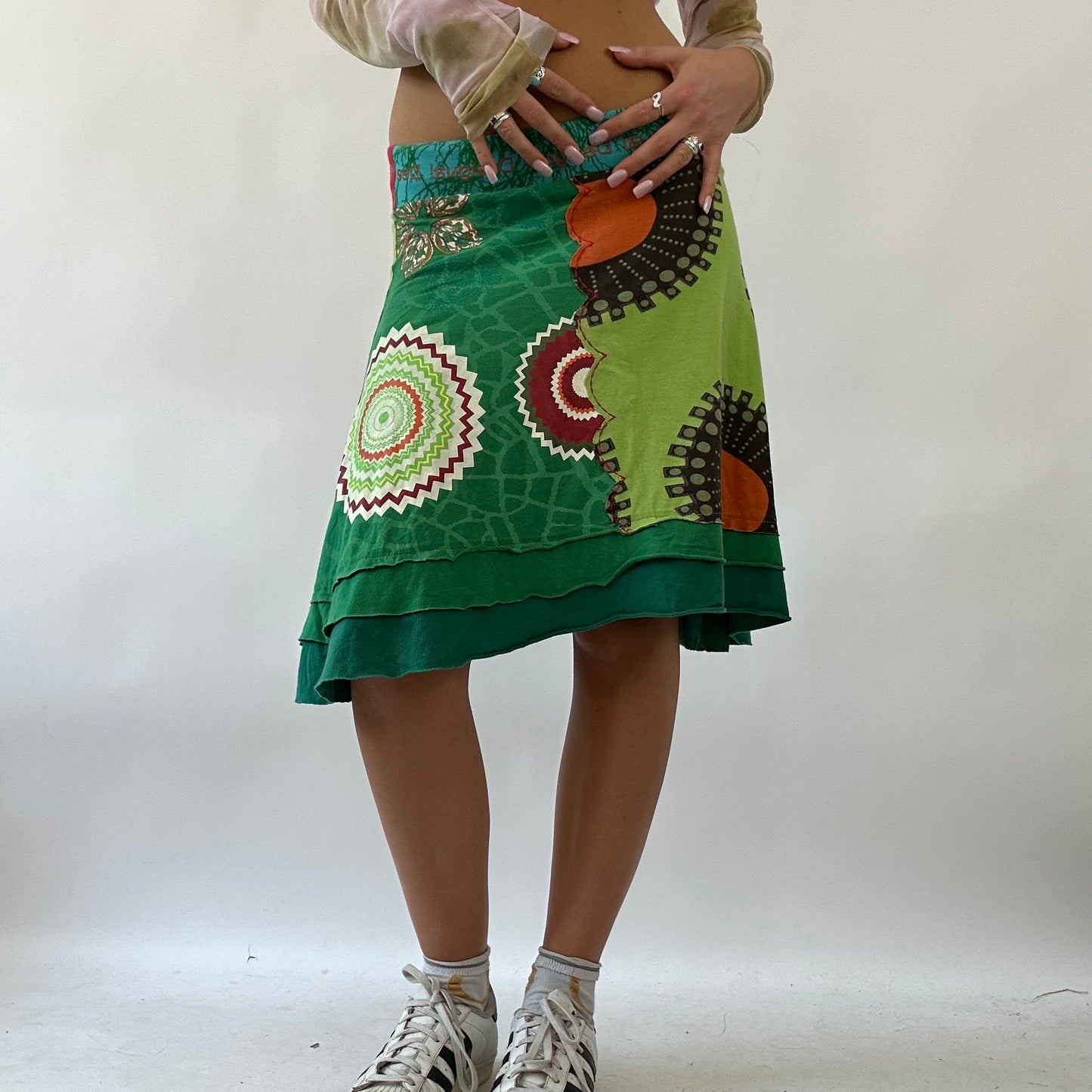 BOHO GIRL DROP | small green desigual patterned midi skirt