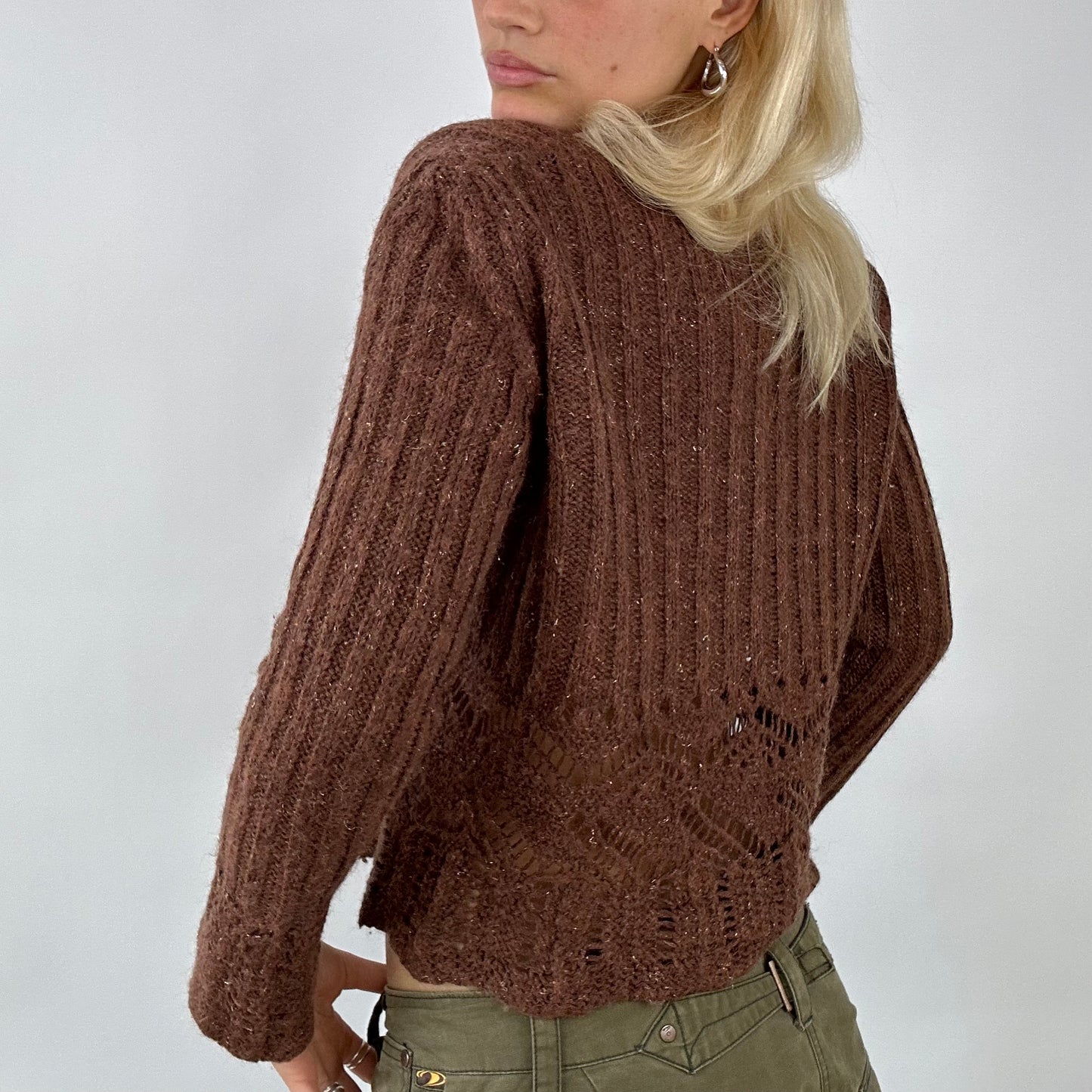 💻DAINTY DROP | brown crochet cardigan - small