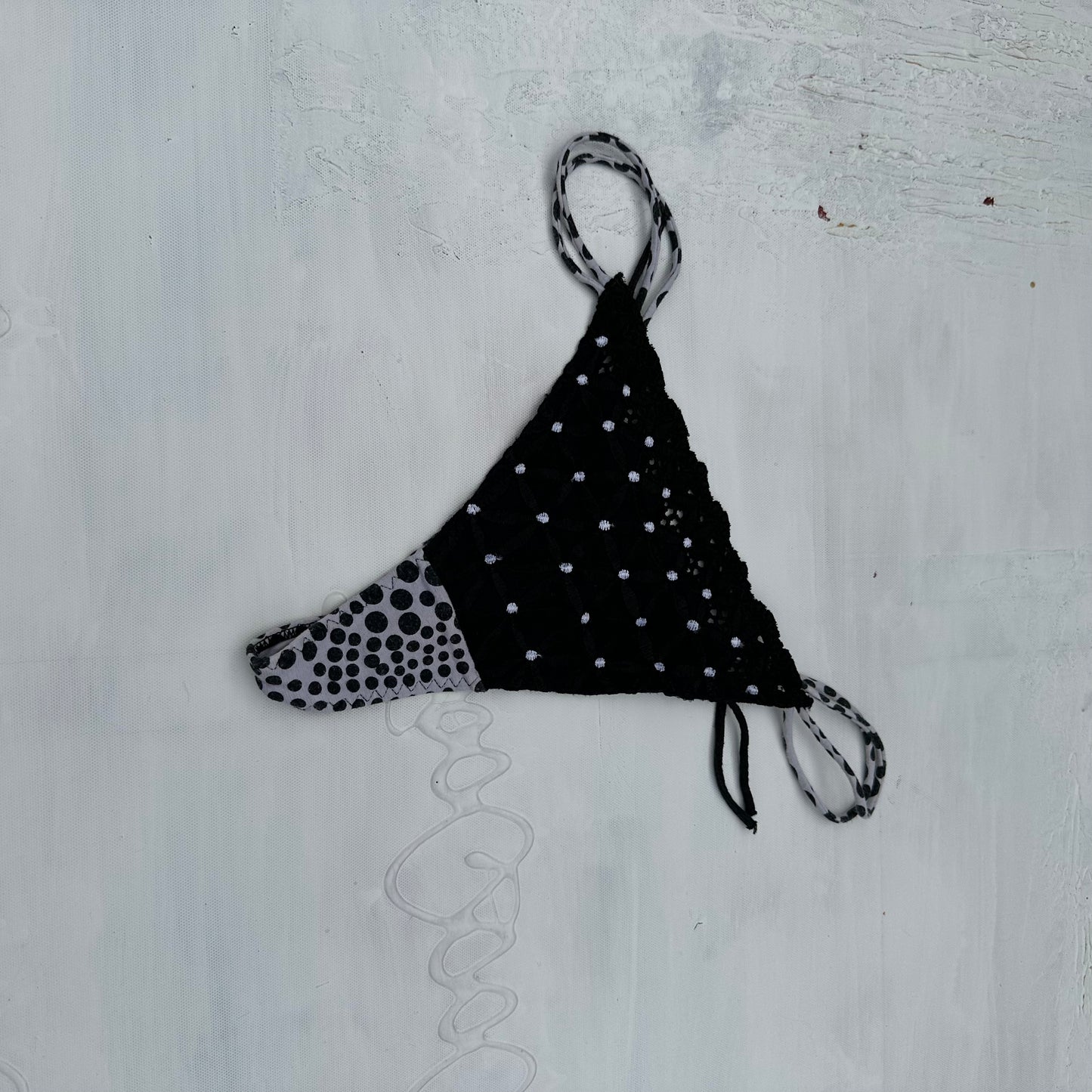 DAINTY DROP | black broderie with white polka dots - small
