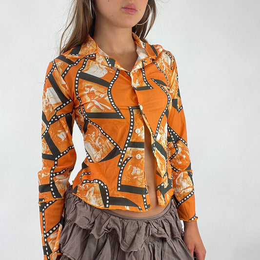 SUMMER ‘IT GIRL’ DROP | orange patterned button up top - small