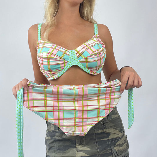 💻 BOAT PARTY DROP | size 10 green and pink gingham bikini set