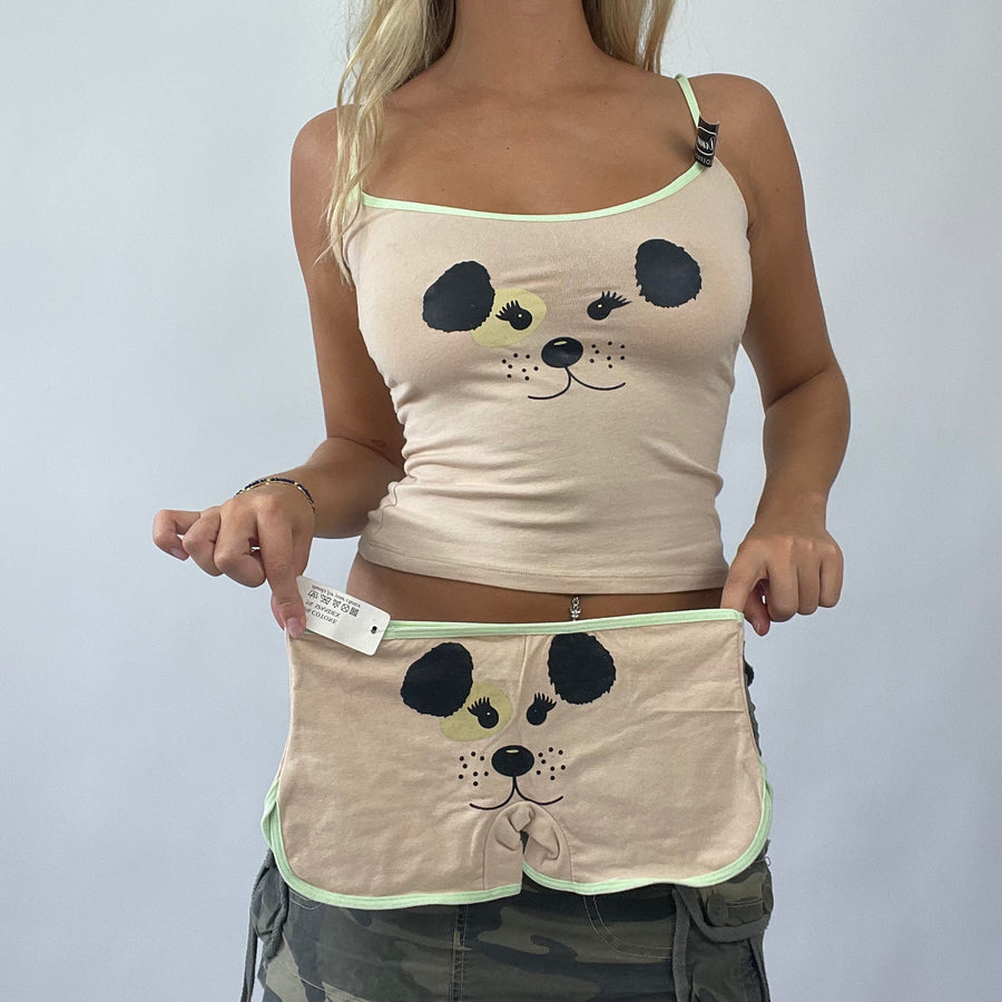 BOAT PARTY DROP | Pequeno cão beige impressão vest e shorts set