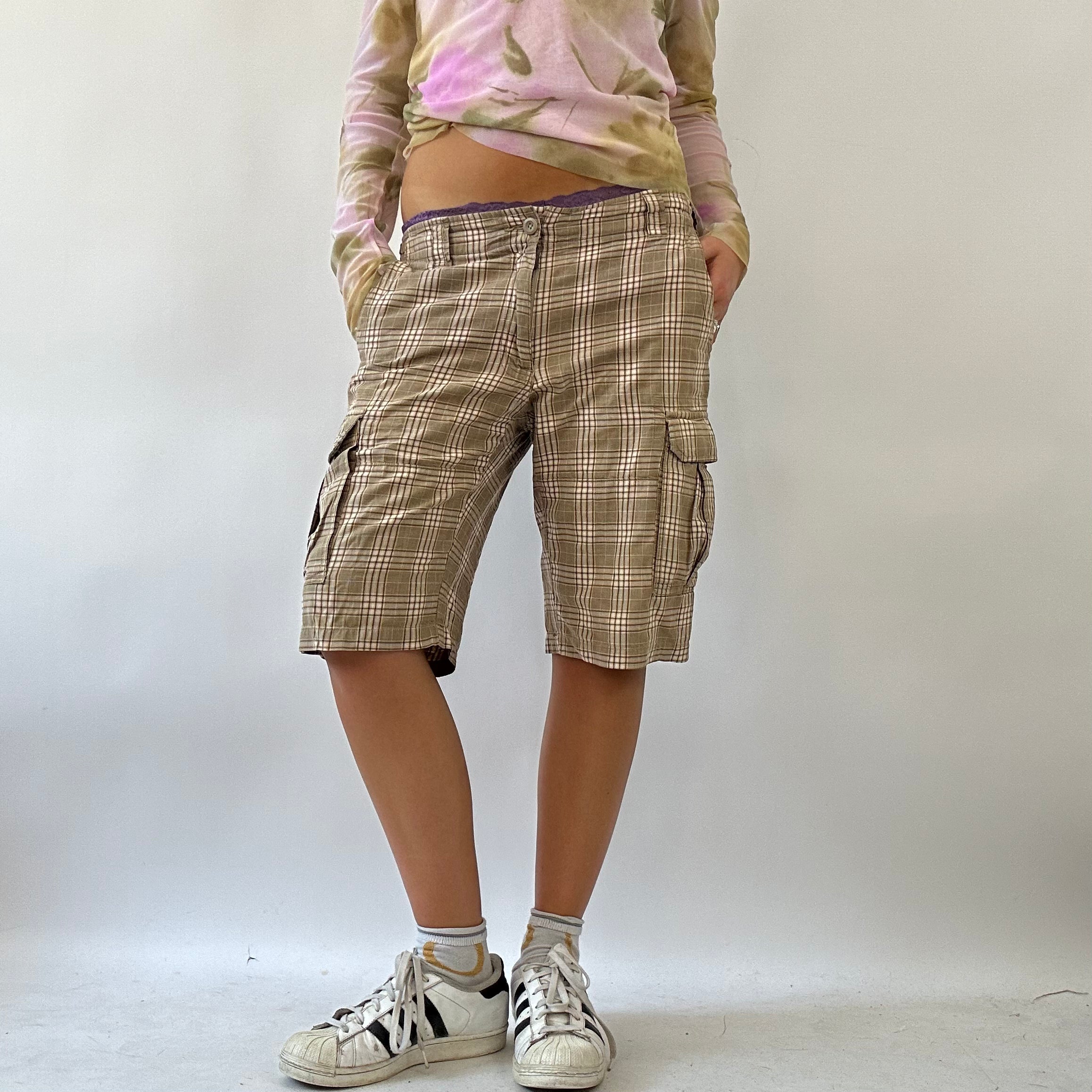 BOHO GIRL DROP medium pink and brown gingham checkered cargo